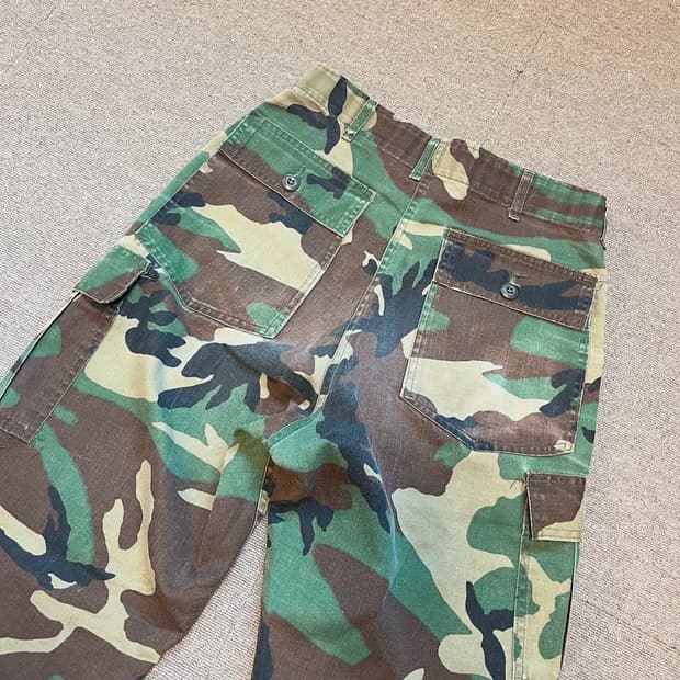 80s USA 믹리터리 빈티지 카모 우드랜드 카고 m65