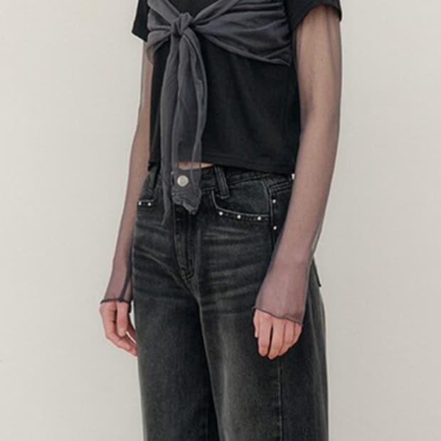 새제품) 유즈 YUSE 핫픽스 와이드 데님 블랙 s