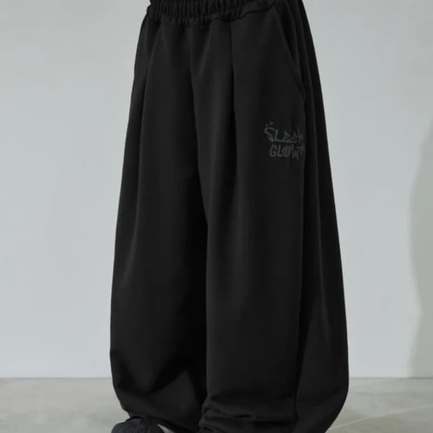 슬릭글로우 기모 블랙 와이드 팬츠