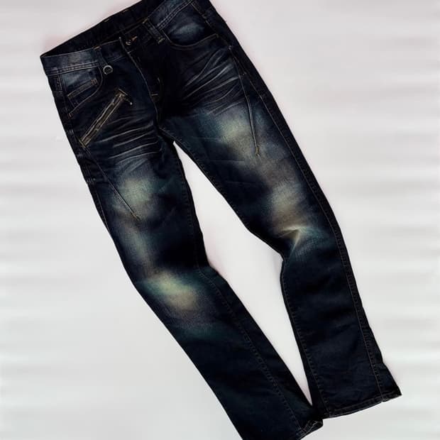 사이퍼 테크니컬 지퍼 & 체인 샌드 워싱 다크블 11 루 데님