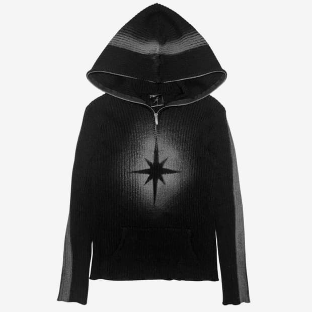 스모크어스타 SPRAYED STAR KNIT HOODIE (BLACK)