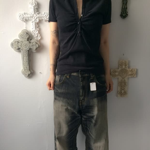 Shirring Henry neck pk t