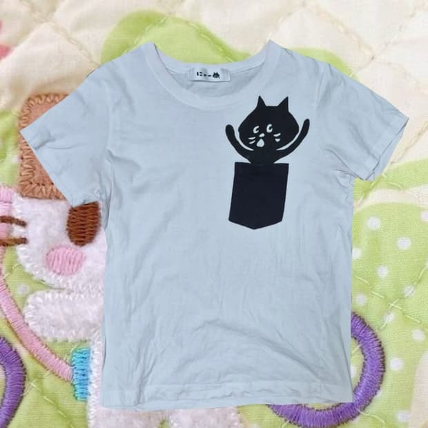 네넷냐 일본 빈티지 모리걸 고양이 프린팅 포켓 반팔 티셔츠 도쿄걸