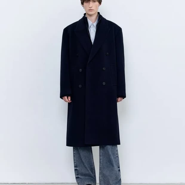 인사일런스  마펠 캐시미어 피크드 더블 코트 DARK NAVY