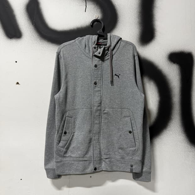 푸마 엘보 패치 디테일 멜란지 그레이 집업 후디