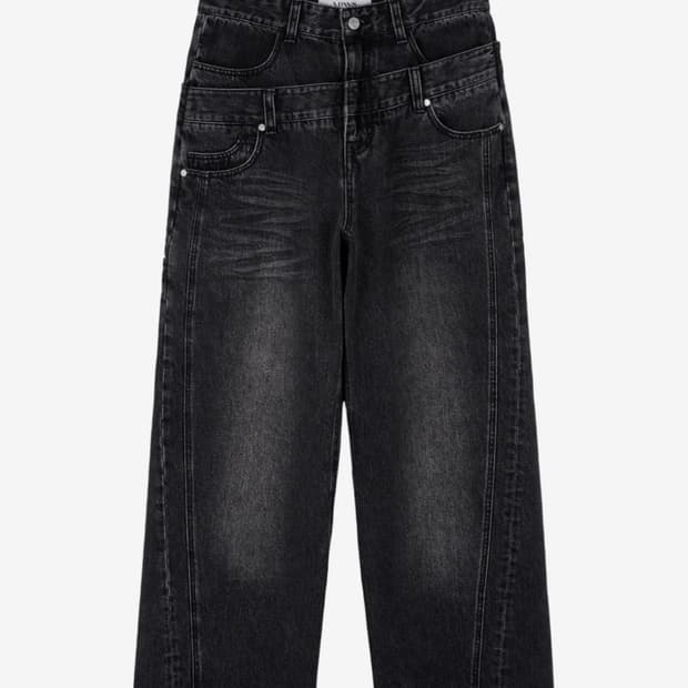 Layer Curve Denim Pants Black