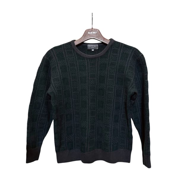 크리스찬 디올 자카드 울 니트 지오메트릭 패턴 디테일 딥그린