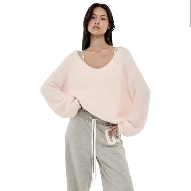 클리시어 Sherbet furry ribbon knit, Pink