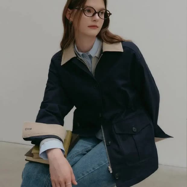 룩캐스트 브린 카라 사파리 자켓_네이비