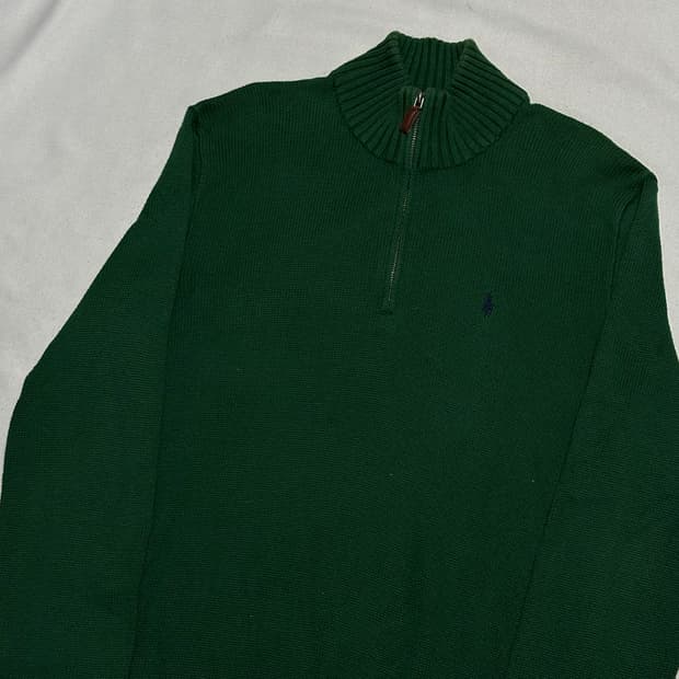 M 폴로랄프로렌 그린 코튼 하프 반집업 니트