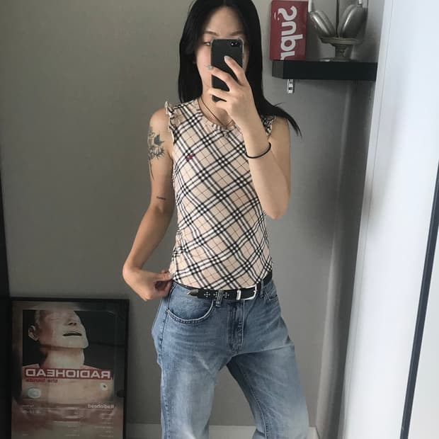 버버리 일본라인 블루라벨 노바체크 나시