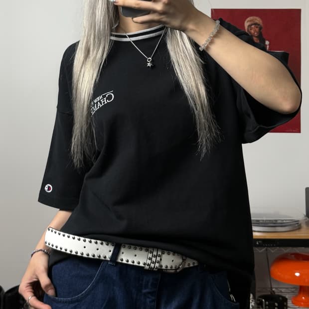 챔피온 재팬라인 00s 블랙 헤비 티셔츠