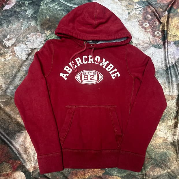 아베크롬비 빈티지 버건디럭비후드티 L