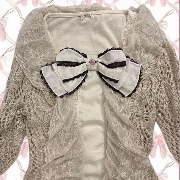 대장급 엑시즈팜 빅 리본 라떼갸루 히메갸루 니트 가디건 빈티지