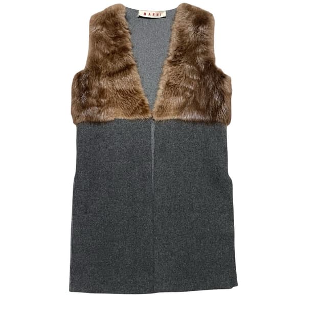 마르니 MARNI 비버 퍼 믹스드 베스트 그레이 38