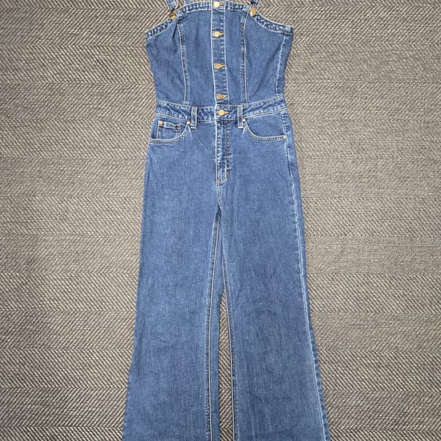 게스 데님 멜빵 바지 점프수트 스판청멜빵바지