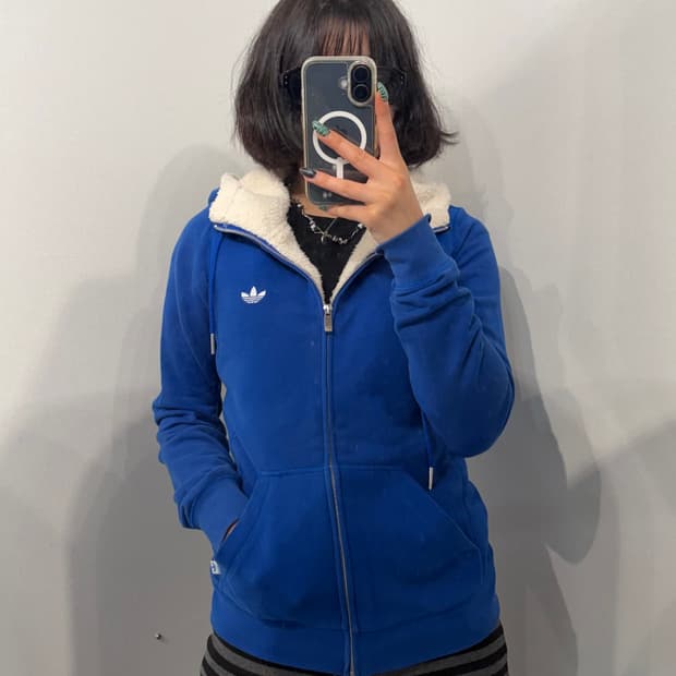 85 아디다스 오리지널스 양털 여성 후드집업 블루