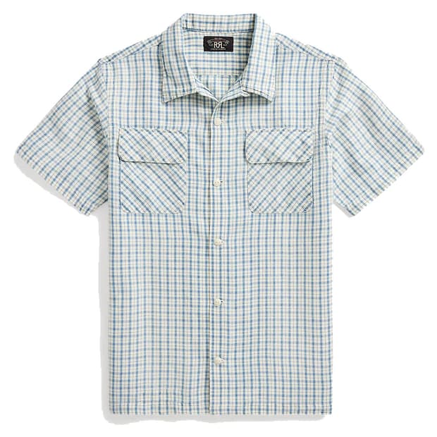 RRL 인디고 체크 린넨 캠프 셔츠 M