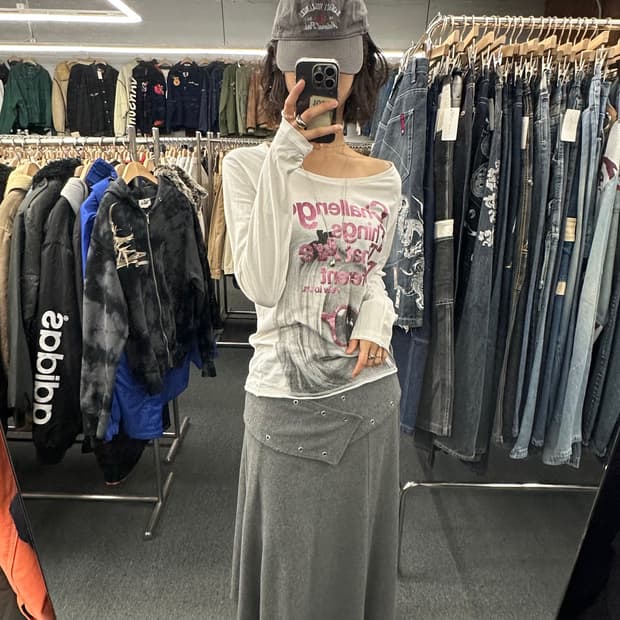 L)파워투더피플 빈티지 여성 y2k 그래픽 롱슬리브