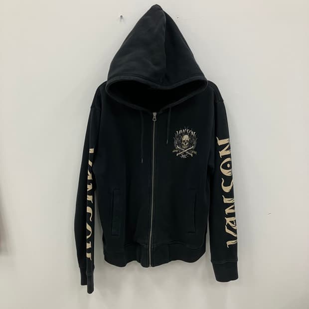 밴슨 레더 블랙 스컬 자수 후드 집업 L