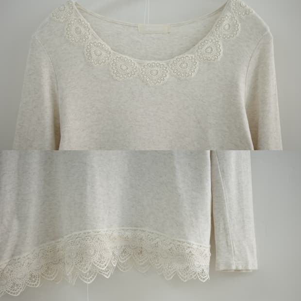 Jeanasis oatmeal lace sleeveless tee