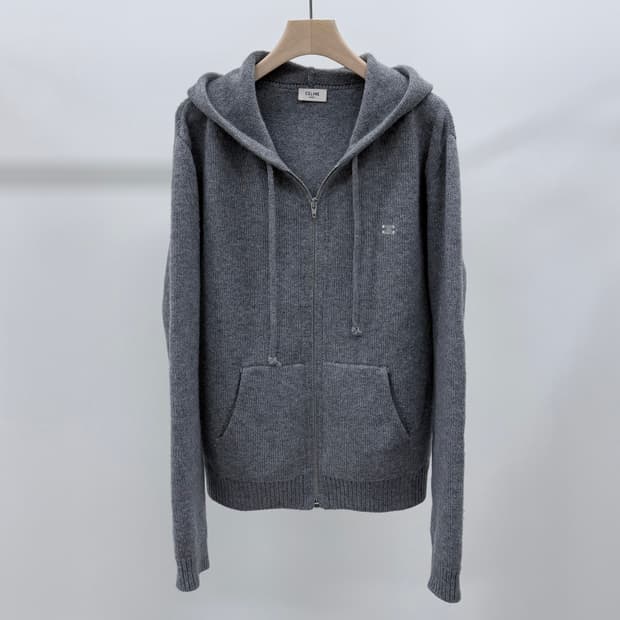 [S+급/M] 셀린느 트리오페 울 캐시미어 후드집업 그레이