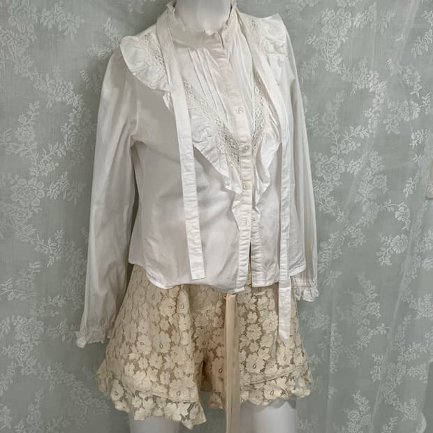 빈티지 화이트 크로셰 러플 셔츠 1105 모리걸 y2k 스트릿 갸루 펑키