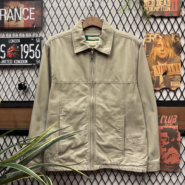 00s USA VINTAGE 데님 트러커자켓 전면 포켓 디테일 카키