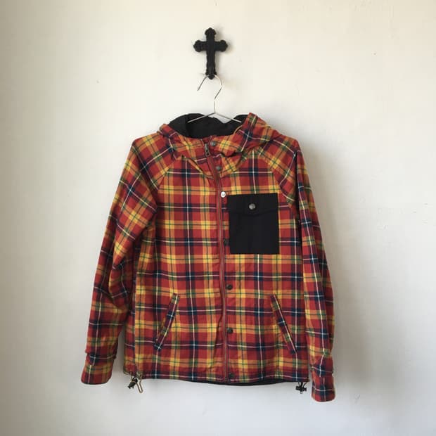 Reversible check pattern hood jacket