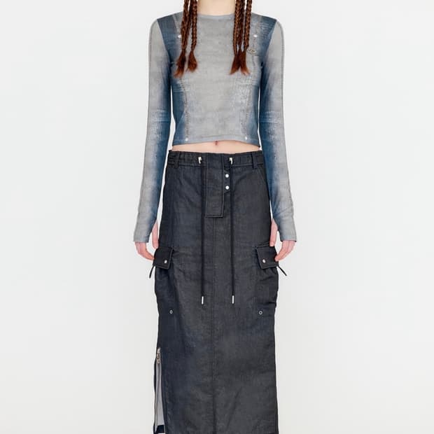 yuse 데님 프린트 탑