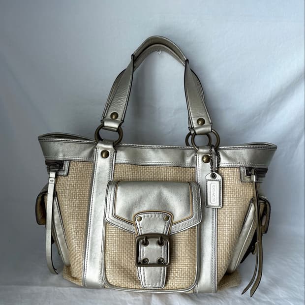 Coach silver raffia shoulder bag