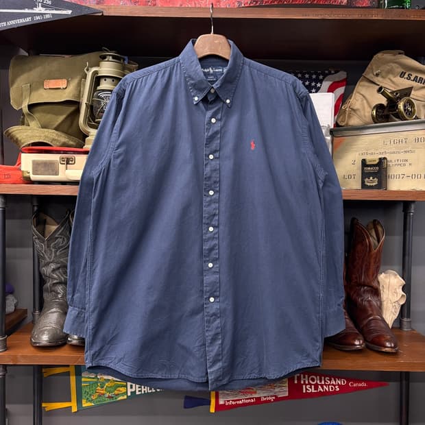 90s 폴로 랄프로렌 레드포니 헤비코튼 솔리드 오버셔츠 네이비 N335