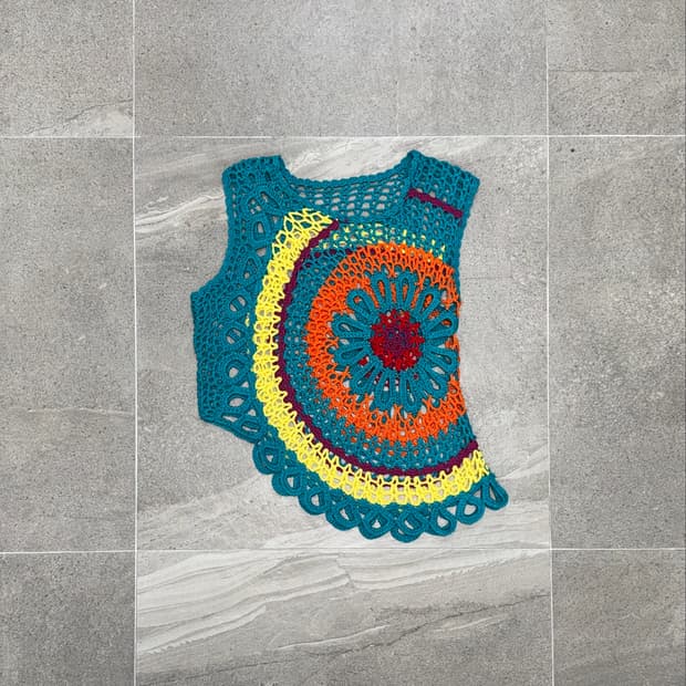 Blue green flower mandala crochet 슬리브리스