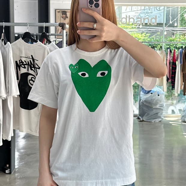꼼데가르송 플레이 그린 더블하트 반팔티