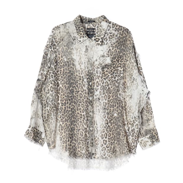 알썰틴 R13 25SS 슈레드 심 드롭 넥 블리치 레오파드 셔츠
