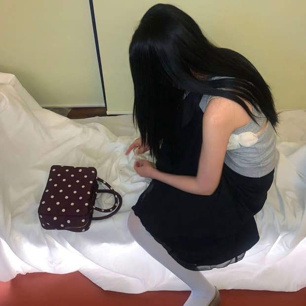 피치바스켓마켓 도트백 퍼플
