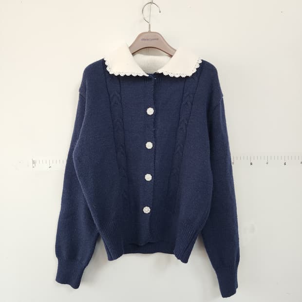 명품 네이비 레이스 카라 가디건