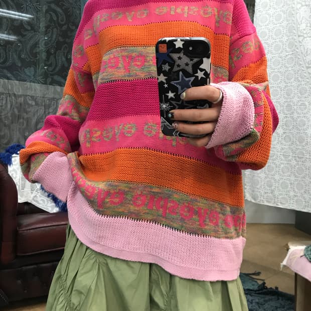 빈티지 여성 멀티컬러 라운드 그물 니트 