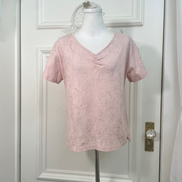 pink glitter line flower cubic half top