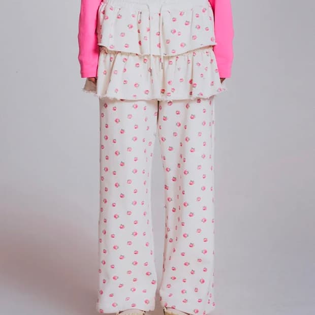 FLOWER PATTERN LAYERD SKIRT PANTS WHITE
