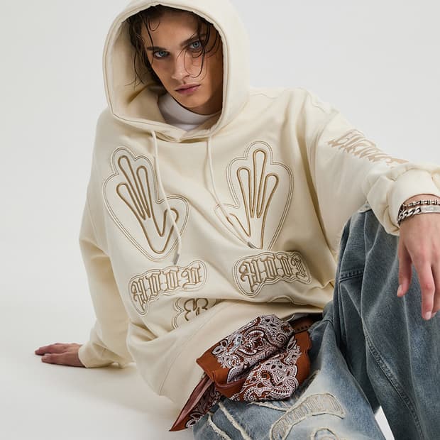 후드후드 멀티 로고 아플리케 후드 아이보리