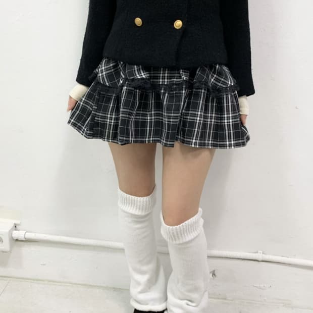 프레피 룩 체크 프릴 스커트