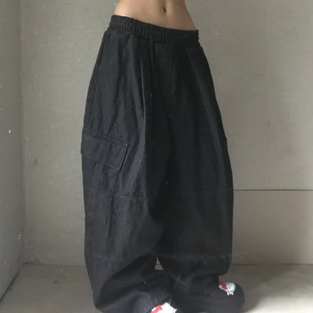 빈티지 와이드 벌룬핏 데님카고팬츠