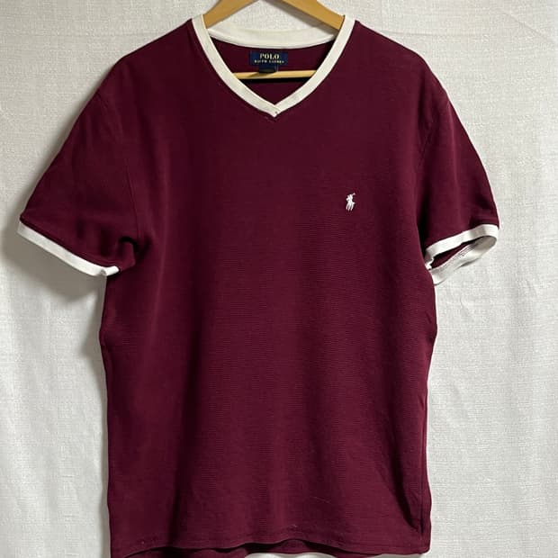 공용 폴로 랄프로렌 와플 브이넥 링거 티셔츠 L