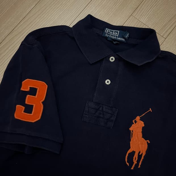 폴로 네이비 커스텀핏 빅포니백넘버 반팔 카라 티 M 
