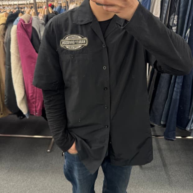 L)할리데이비슨 빈티지 자수 반팔셔츠