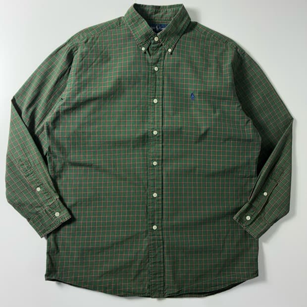 Polo  폴로 랄프로렌 자수 코튼 그린 체크 셔츠 