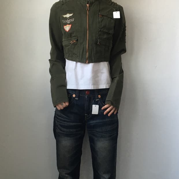 Patch point crop zip up jacket