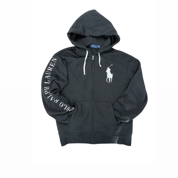 폴로 빅포니 레터링 블랙 후드집업