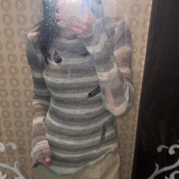 모노걸 y2k 빈티지 스트라이프 디스트로이드 니트 